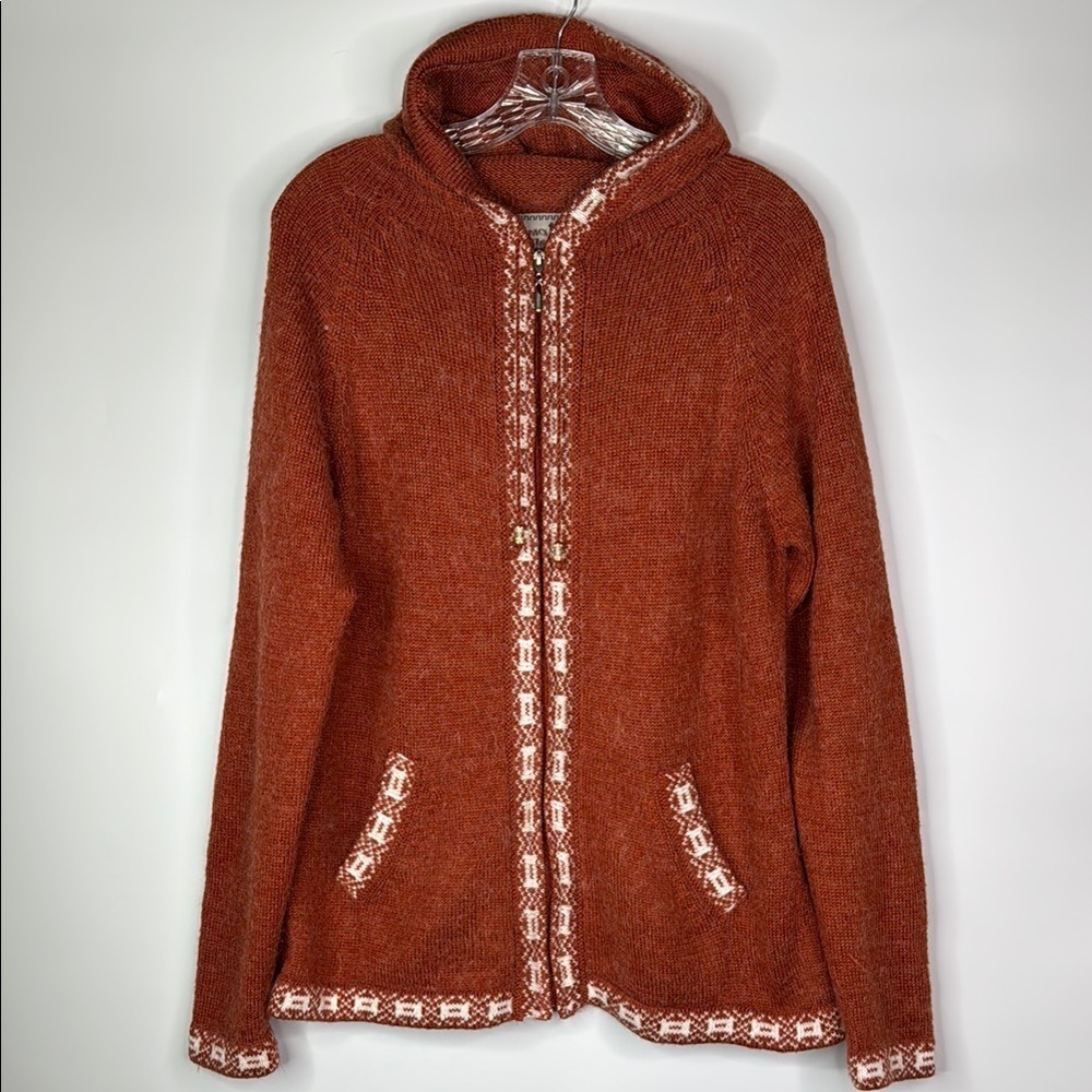 The Alpaca Connection Alpaca Blend Rust Orange Full Zip Sweater XXL